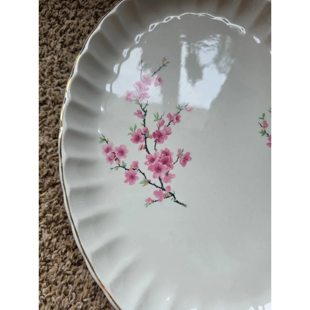 WS‎ George Bolero Oval Serving Platter Pink Cherry Blossom 22K Gold Trim Vintage